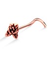 Rose with Leaf Shaped Silver Curved Nose Stud NSKB-755